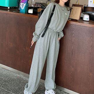 Set: Plain Loose-fit Top + Sweatpants