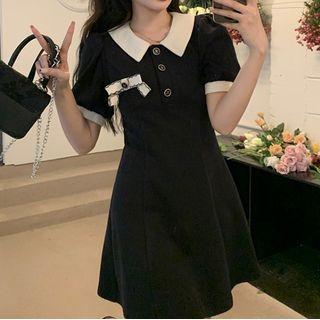 Short-sleeve Ribbon Accent Polo Dress