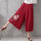 Cropped Wide-leg Floral Embroidery Pants