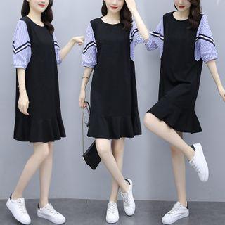 Puff-sleeve Ruffled Shift Dress