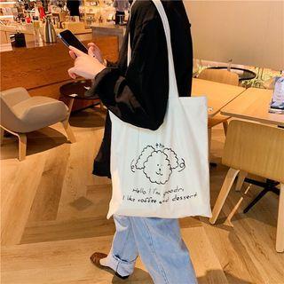 Dog-print Canvas Tote Bag Slim - Sheep - White - One Size