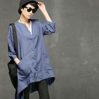 3/4-sleeve Long Linen Shirt