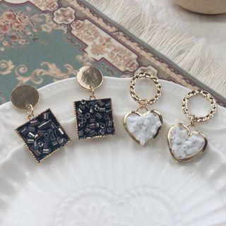 Sequined Heart Drop Hoop Earrings