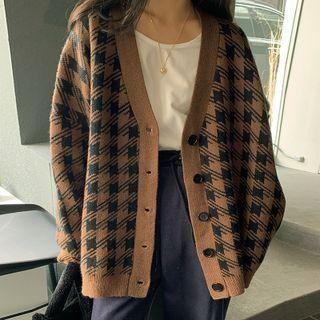 Houndstooth Cardigan Brown - One Size