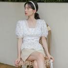 Square-neck Floral Lace A-line Dress