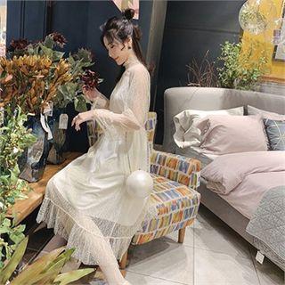 Set: Sheer Long Lace Dress + Slipdress