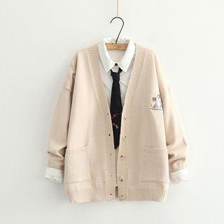 Cartoon Embroidered Knit Cardigan / Long-sleeve Shirt