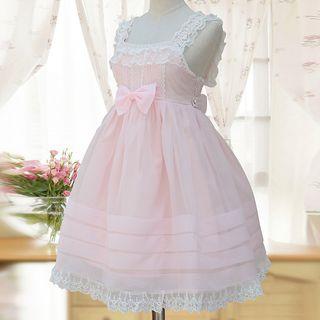Lace Trim Bow Accent Pinafore Dress