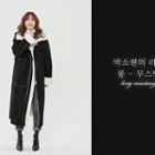 Funnel-neck Faux Shearling Coat Black - One Size