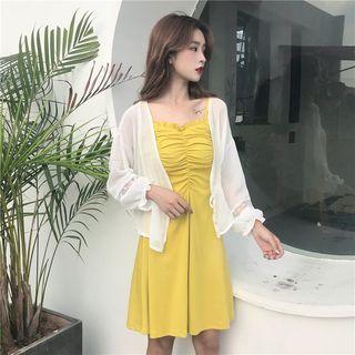 Plain Jacket / Slim-fit Sleeveless Dress