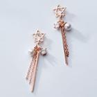 925 Sterling Silver Star Faux Pearl Fringed Earring