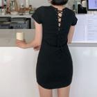 Lace-up Ribbed Mini Bodycon Dress [no Option Name]