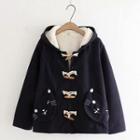 Toggle-button Cat Embroidered Fleece-lined Coat