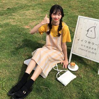 Short-sleeve T-shirt / Plaid Midi A-line Pinafore Dress