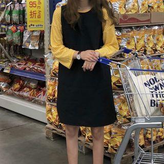 Striped Long-sleeve T-shirt / Plain Tank Dress