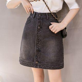 High-waist Loose-fit Denim Mini-skirt