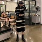 Hooded Striped Long-sleeve Midi Knit Dress