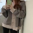 Chevron Print Cardigan As Shown In Figure - One Size