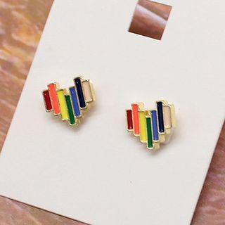 Rainbow Alloy Heart Earring As Shown In Figure - One Size