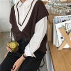 Contrast Trim V-neck Long Sweater Vest