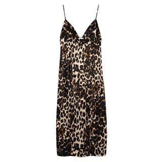 Spaghetti-strap Leopard Print Midi Sheath Dress
