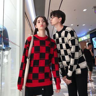 Couple Matching Lettering Check Sweater