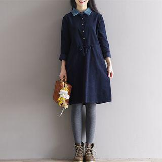 Corduroy Long-sleeve Collared Dress