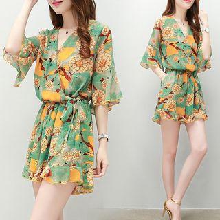 Floral Print Elbow Sleeve Playsuit