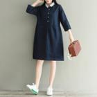 Color Block 3/4-sleeve Collared Dress