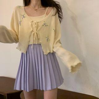 Embroidered Cardigan / Pleated Skirt / Camisole Top