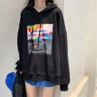 Whale Printed Hooded Pullover Black - One Size