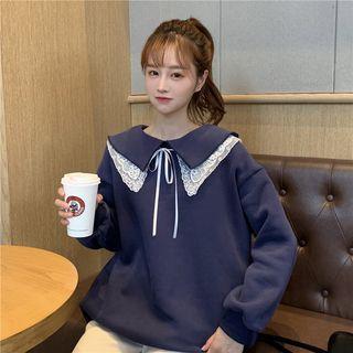 Lace Panel Collared Pullover