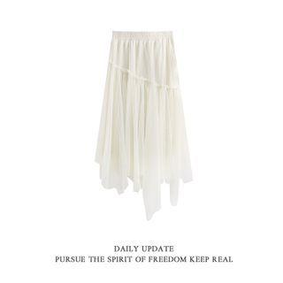 Asymmetrical Beaded Mesh Midi A-line Skirt