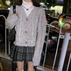 V-neck Plain Cardigan Gray Cardaigan - One Size