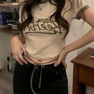 Lettering Print Cropped Vintage T-shirt