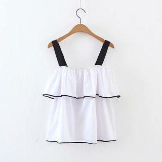 Contrast Trim Wide Strap Cropped Top 2339 - Black & White - One Size