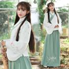 Long-sleeve Embroidered Hanfu Top / Maxi A-line Skirt