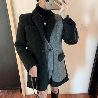 Mock Two-piece Single-breasted Loose-fit Long-sleeve Blazer As Figure - One Size