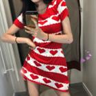 Heart Print Short-sleeve Knit Dress