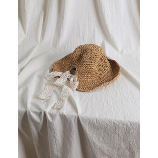 Beribboned Woven Linen Sun Hat