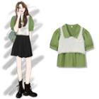 Puff-sleeve Blouse / Pointelle Knit Tank Top