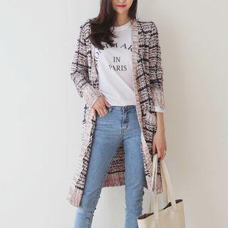 Open-front Tweed Long Cardigan