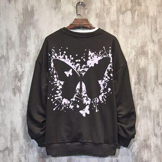 Lettering Butterfly Print Pullover