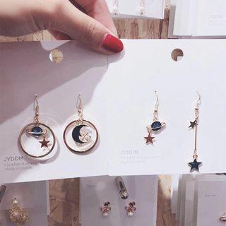 Alloy Planet Moon & Star Hoop Earring / Dangle Earring