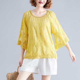 Lace Panel Embroidered T Shirt