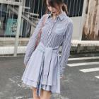 Mock Two Piece Pinstriped Long-sleeve Shirt Dress