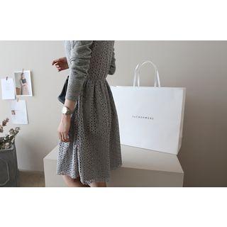 Mock Two-piece Eyelet-hem Knit Dress