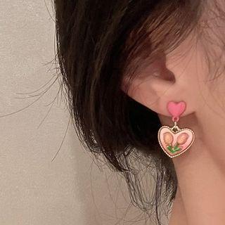 Heart Drop Earring 1 Pair - Silver Stud - Pink - One Size