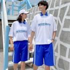 Couple Matching Lettering Collared Elbow-sleeve T-shirt / Shorts
