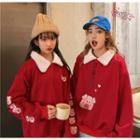 Fleece Collar Pig Print Sweatshirt